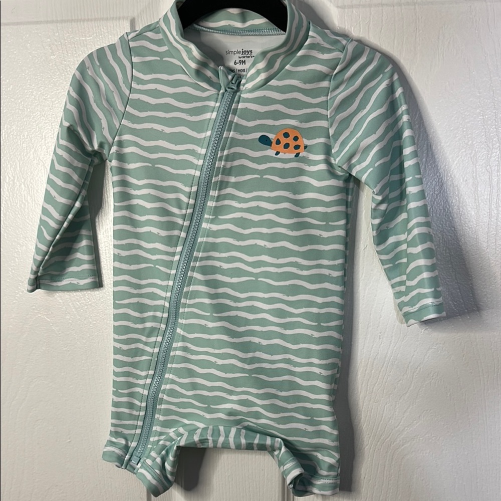 Green and White Striped Baby Swimsuit